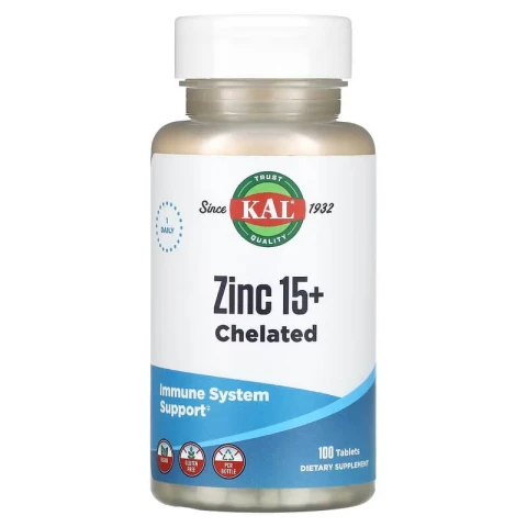 KAL, Zinc 15+ Chelated, Immune System Support, 100 Tablets