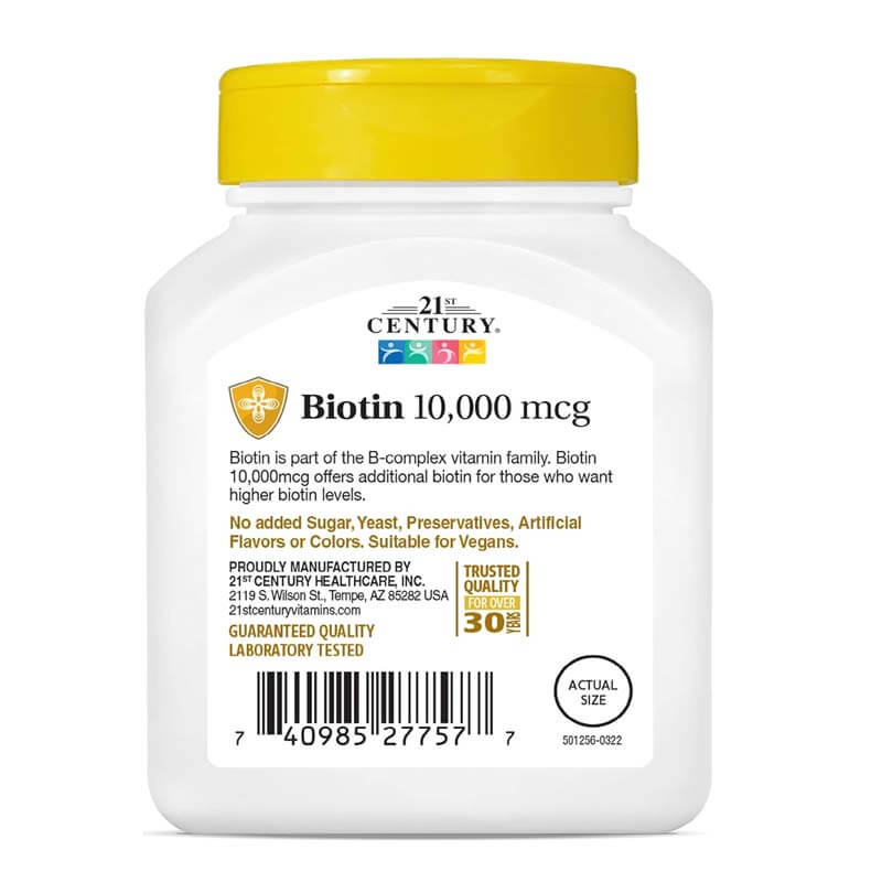 21st Century Biotin 10,000 mcg, Hair, Skin & Nail Support 120 Tablets