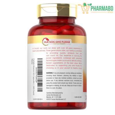 Carlyle Vitamin K2 Supplement 100 mcg K2 MK-4 240 Capsules