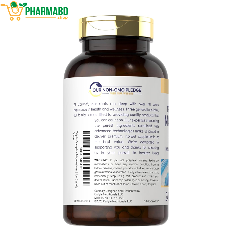 Carlyle Triple Magnesium Complex 400 mg  240 Capsules with Magnesium Malate, Glycinate & Citrate