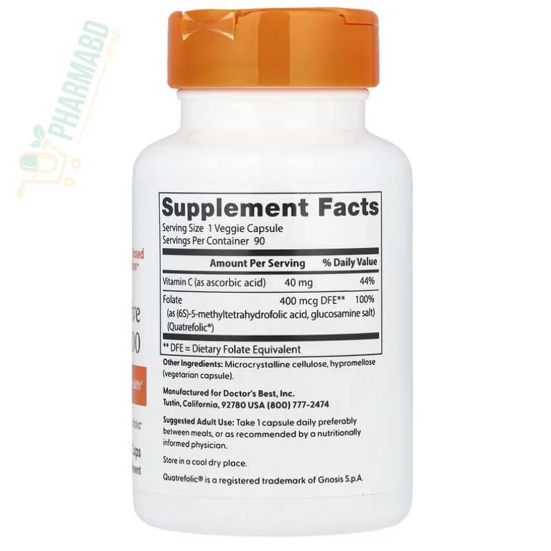 Doctor's Best Fully Active Folate 400, 400mcg 90 Veggie Caps
