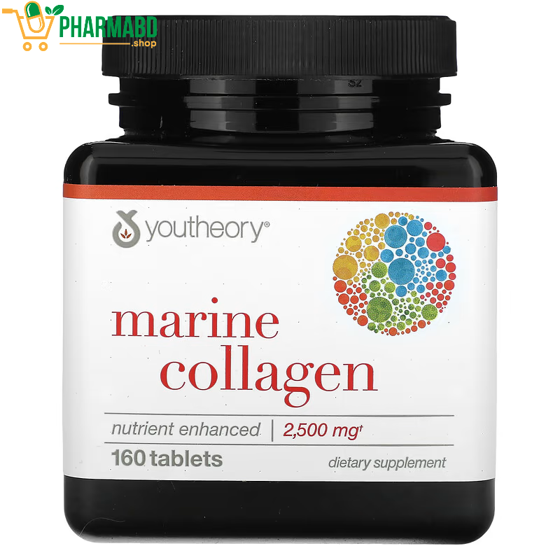 Youtheory Marine Collagen 160 Tablets with Vitamins A, C, E, B6 & B12, Supports Joint & Nail Health