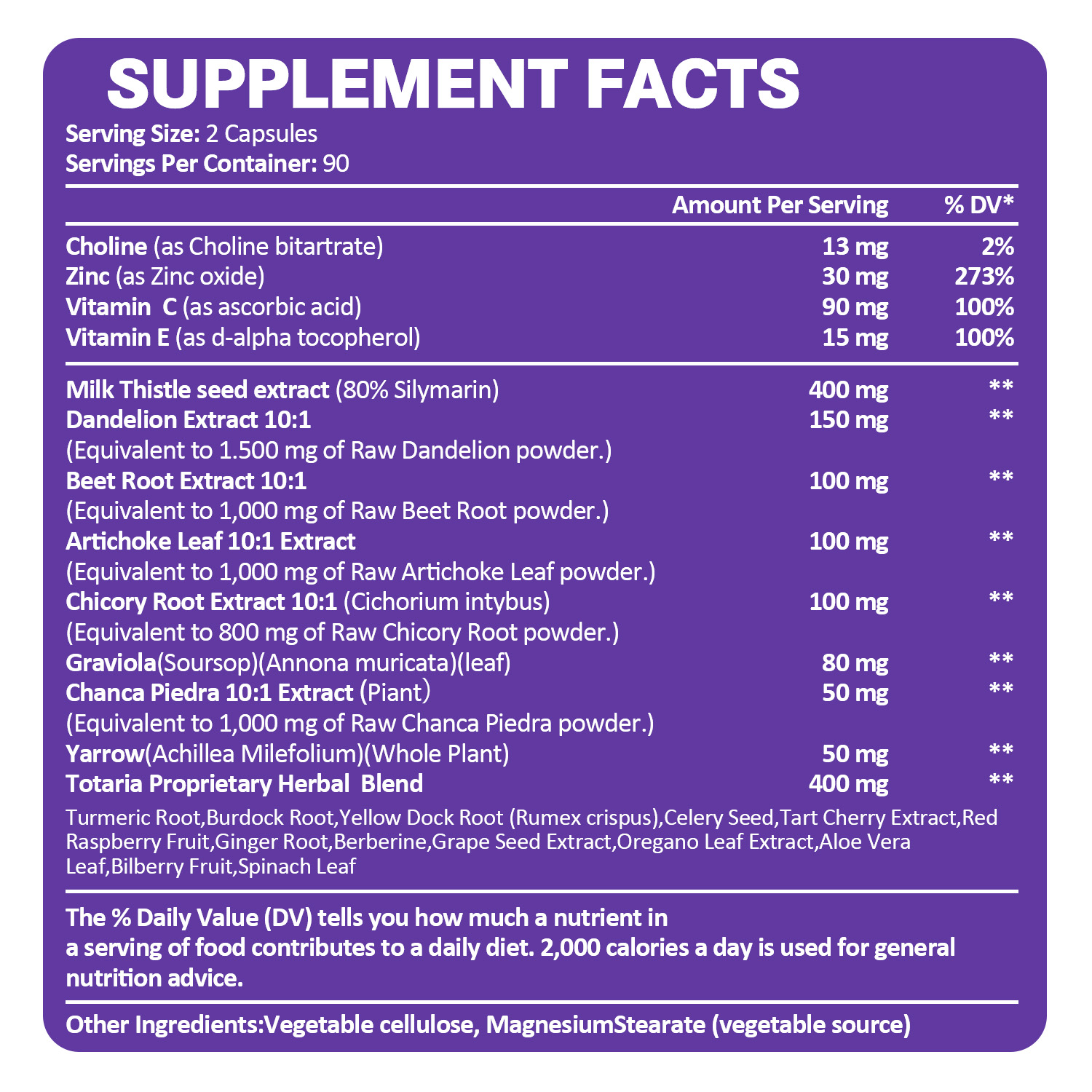Totaria Liver Cleanse & Detox Liver Support Repair Fatty Liver Milk Thistle 90 Vegan Capsules