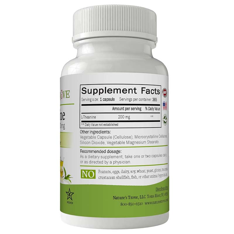 Nature's Trove L-Theanine Supplement 200mg 120 Vegetarian Capsules