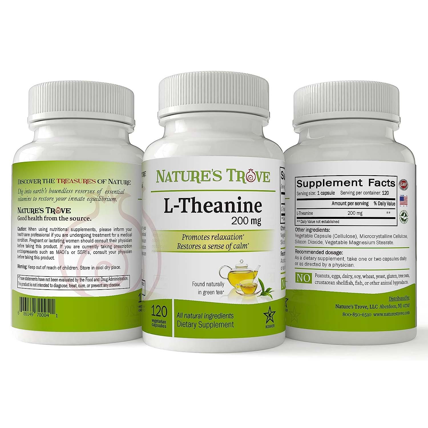 Nature's Trove L-Theanine Supplement 200mg 120 Vegetarian Capsules