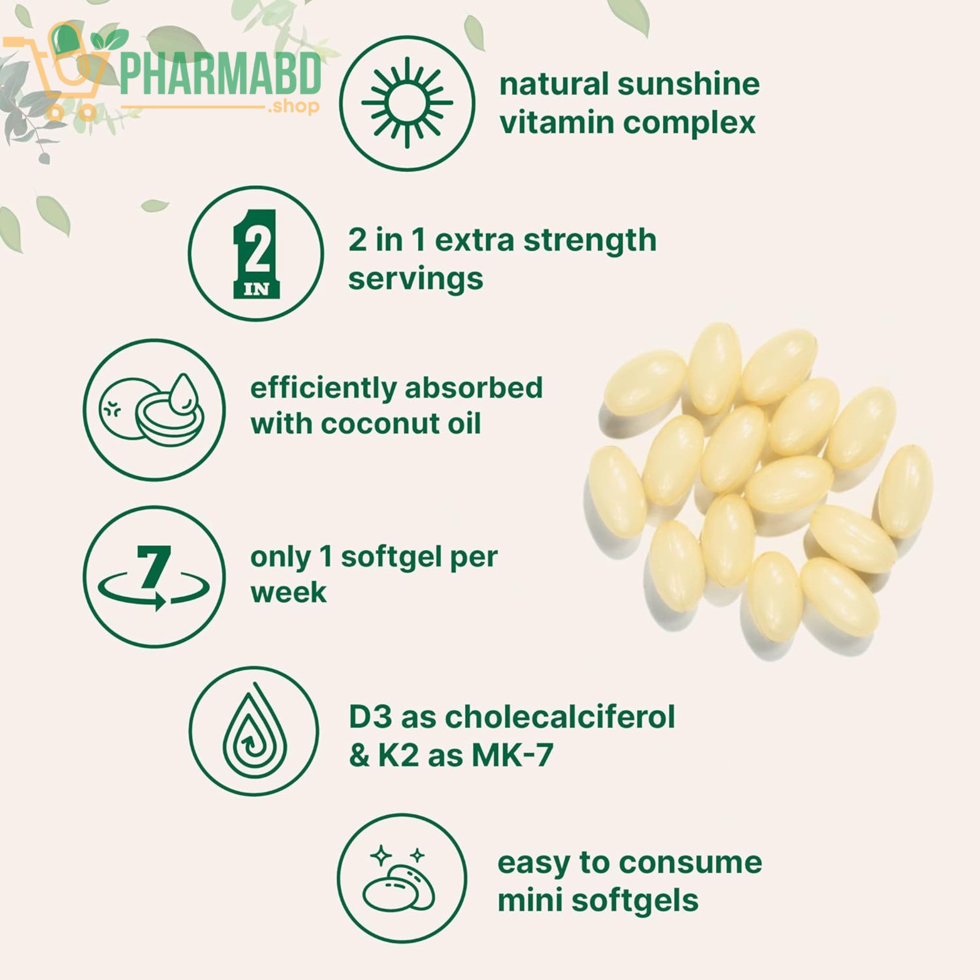 Micro Ingredients, Vitamin D3 + K2, Supplement Complex 5000IU, 300 Softgels
