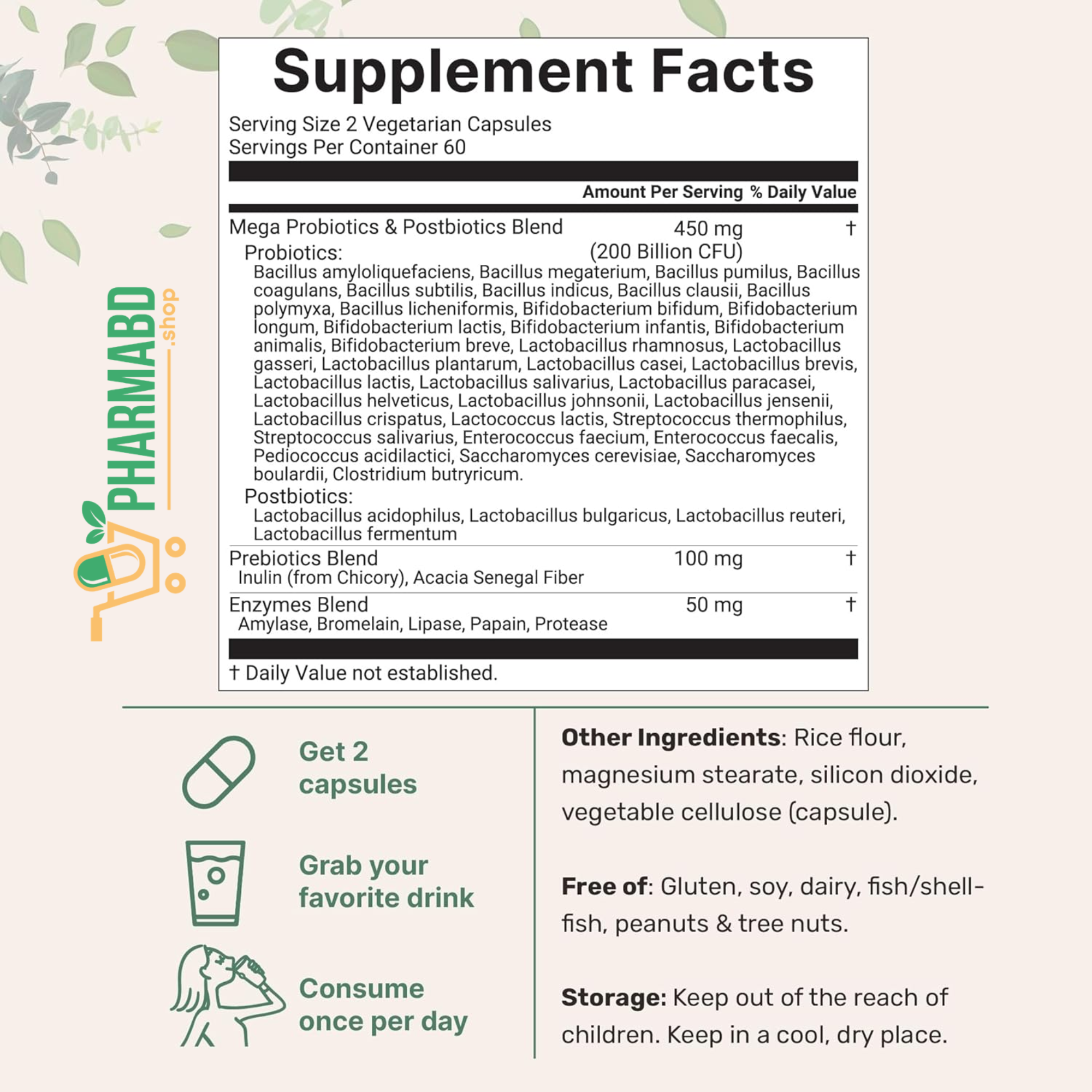 Micro Ingredients Mega Probiotics 200 Billion CFU, 120 Veggie Capsules