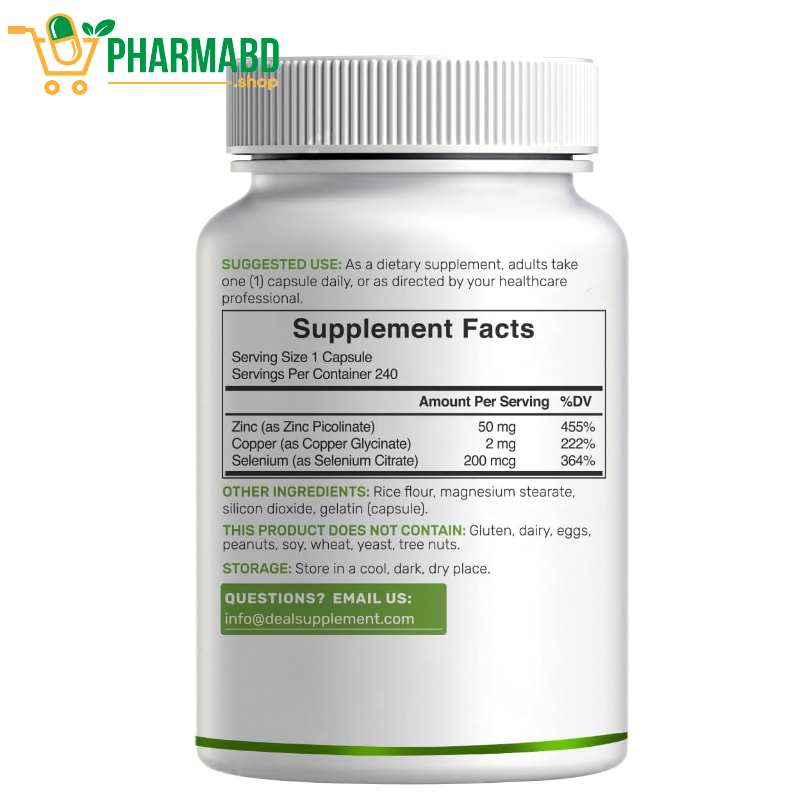 Deal Supplement Zinc Picolinate 50mg with Copper & Selenium, 240 Capsules