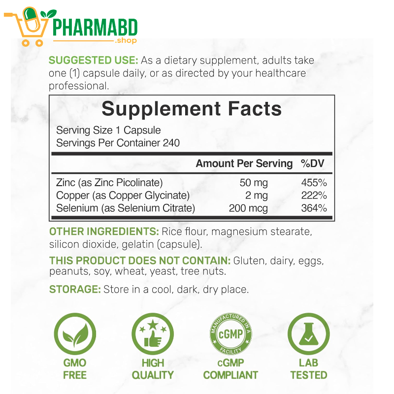 Deal Supplement Zinc Picolinate 50mg with Copper & Selenium, 240 Capsules