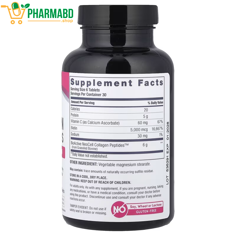 NeoCell, Grassfed Collagen Peptides, Vitamin C & Biotin, 180 Tablets