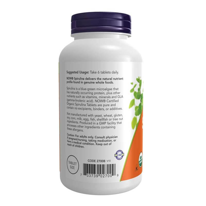 NOW Foods Organic Spirulina, 500 mg, 100 Tablets