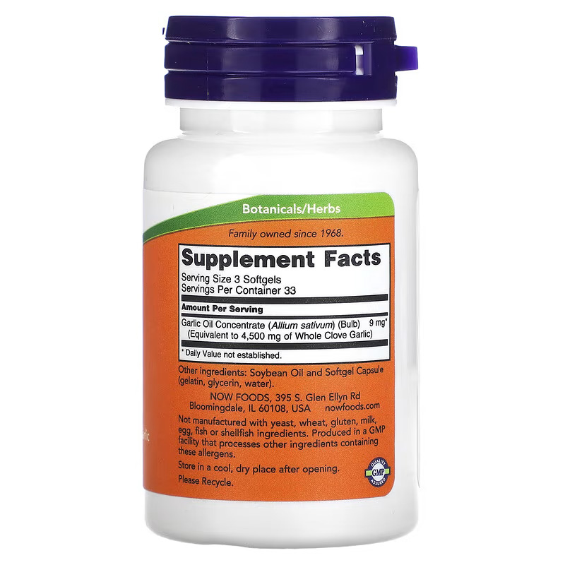 NOW Foods Garlic Oil Supplement 1,500 mg, 100 Softgels