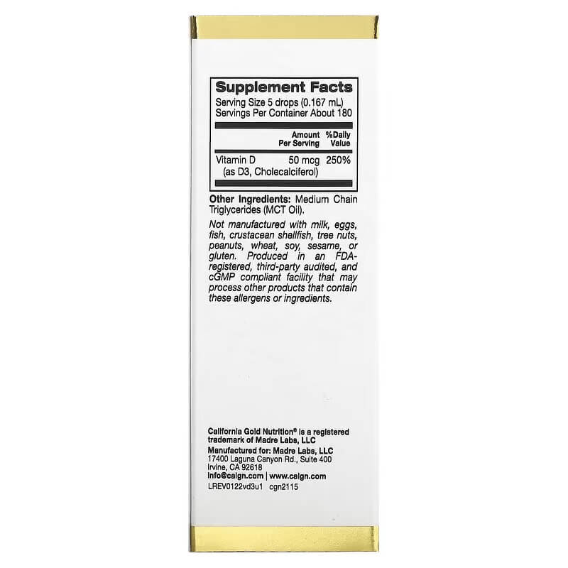 California Gold Nutrition, Vitamin D3, 50 mcg (2,000 IU), 1 fl oz (30 ml)