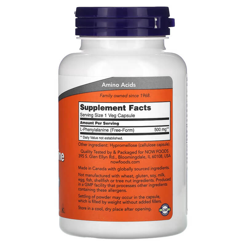 NOW Foods L-Phenylalanine, 500 mg, Nervous Support 120 VegCaps