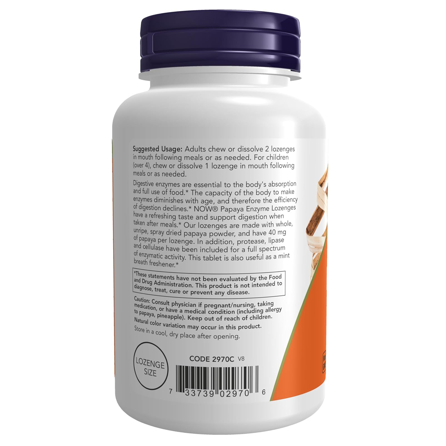 NOW Foods Chewable Papaya Enzymes, Digestive Support 180 Lozenges