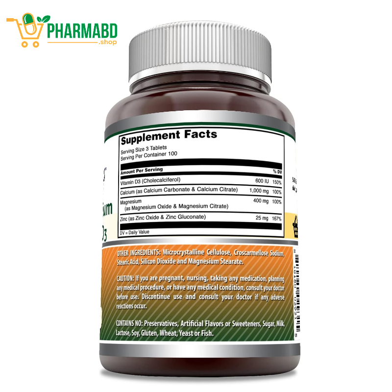 Amazing Formulas Calcium Magnesium Zinc + D3 Supplement 300 Tablets