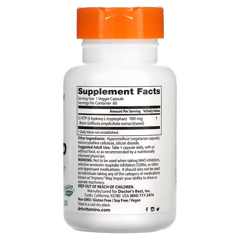 Doctor's Best, 5-HTP, 100 mg, Supports Mental & Emotional 60 VegCaps