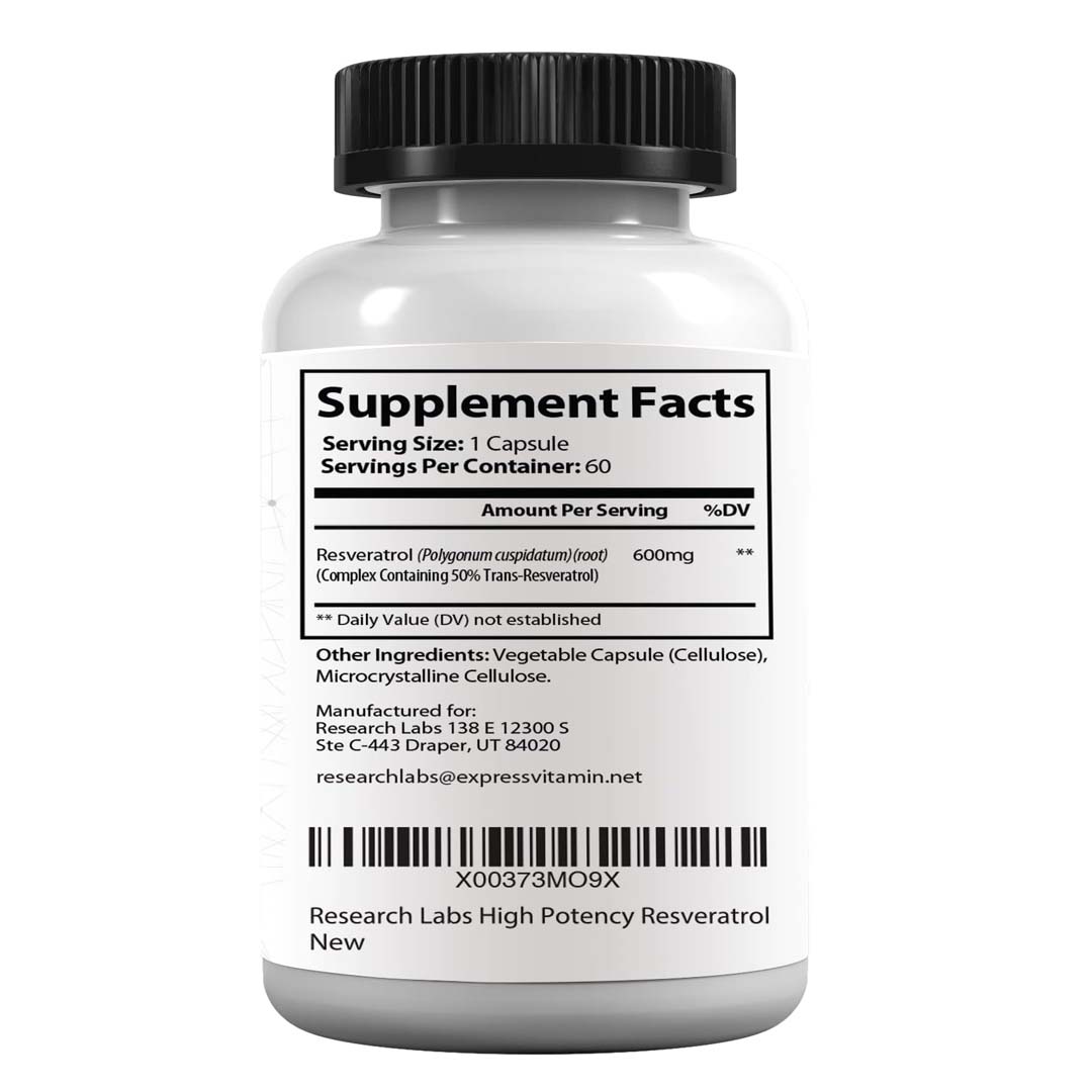 Research Labs Resveratrol Supplement 1200mg, 120 Capsules