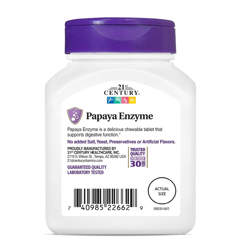 21st Century, Chewable Papaya Enzyme, for Digestion, 100 Tablets