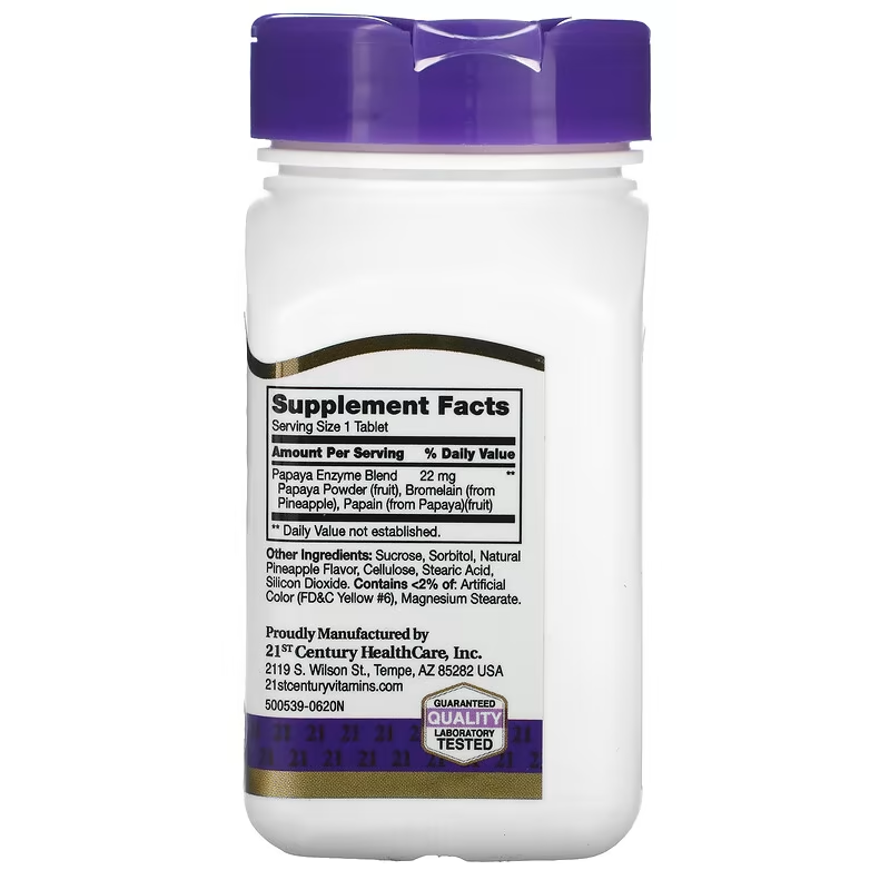 21st Century, Chewable Papaya Enzyme, for Digestion, 100 Tablets