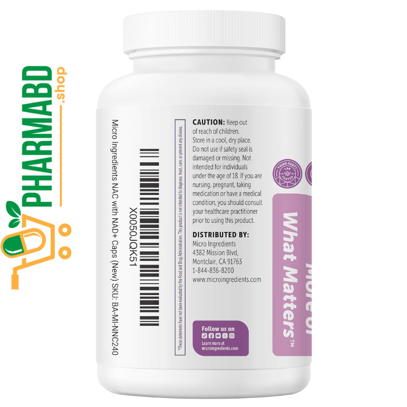Micro Ingredients NAC with NAD+ 1,000 mg, 240 VegeCapsules