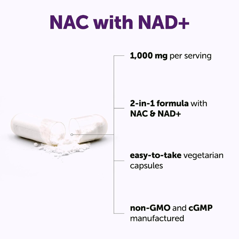 Micro Ingredients NAC with NAD+ 1,000 mg, 240 VegeCapsules