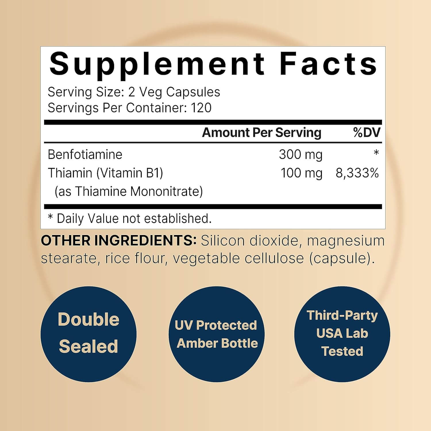 NatureBell Benfotiamine 300 mg with Thiamine 100mg, 240 VegCapsules