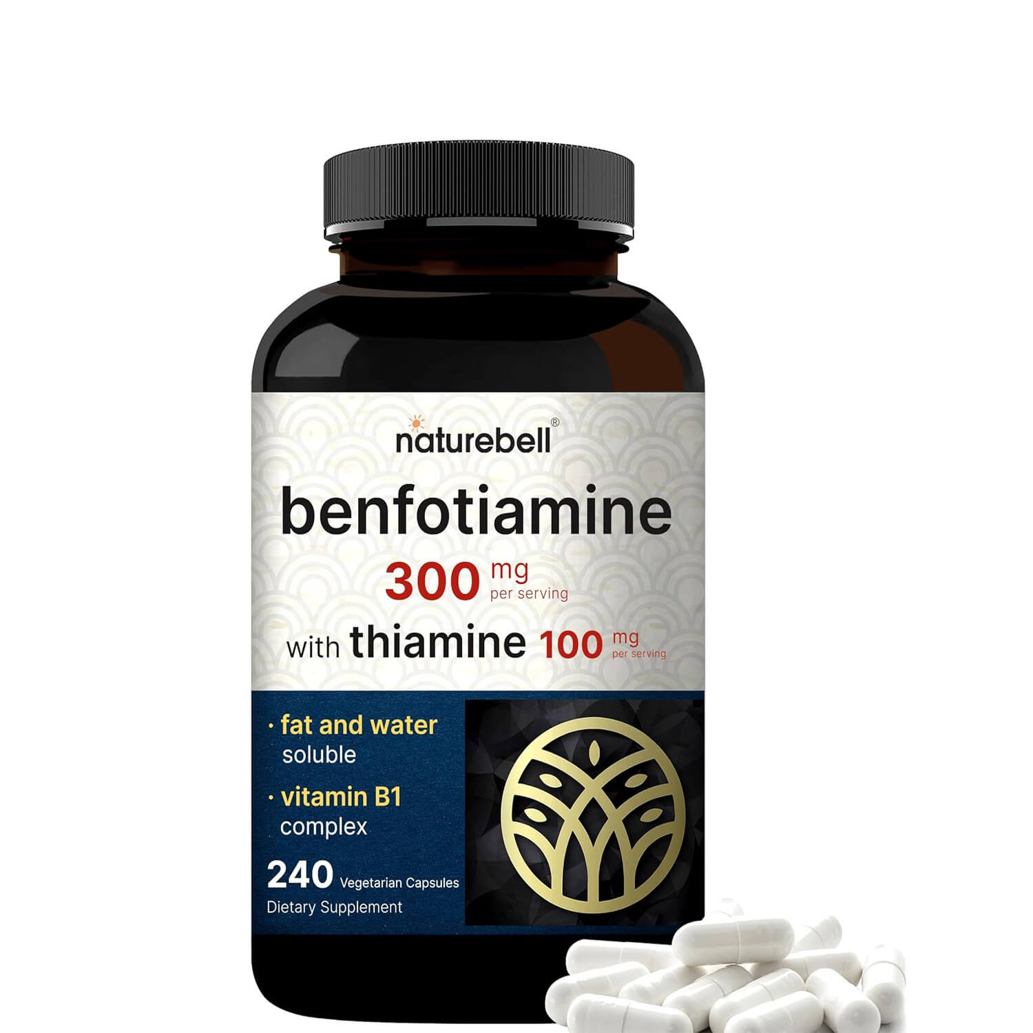 NatureBell Benfotiamine 300 mg with Thiamine 100mg, 240 VegCapsules