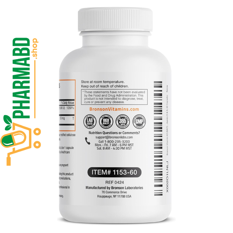 Bronson Vitamin K2 D3 (MK7) Extra Strength Complex, 60 Capsules