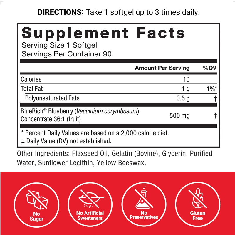 Force Factor Blueberry Concentrate Antioxidants Supplement 90 Softgels