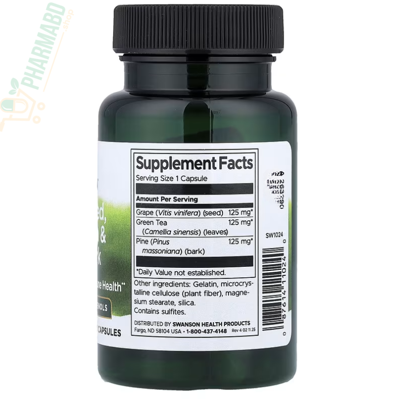 Swanson Grape Seed, Green Tea & Pine Bark Complex, 60 Capsules