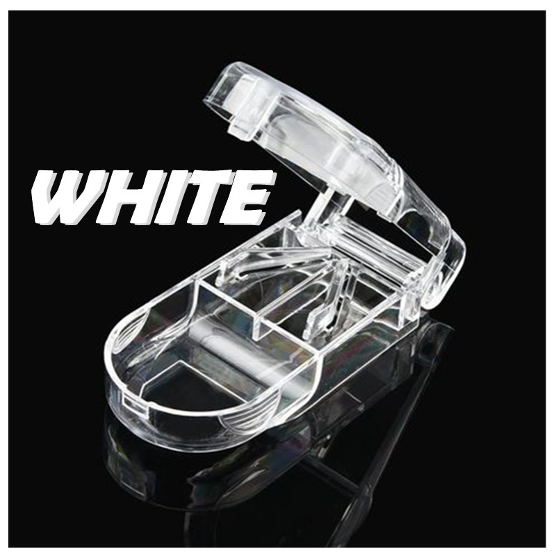 Medicine Pill Tablet Cutter Transparent Box Portable Pill Splitter - White