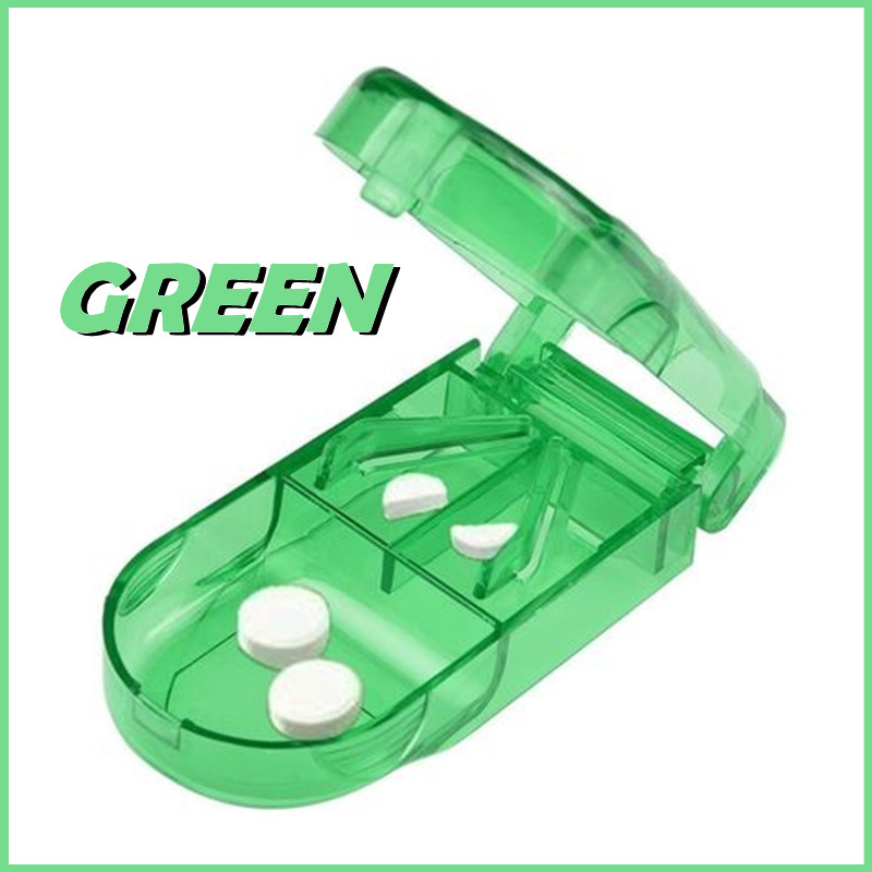 Medicine Pill Tablet Cutter Transparent Box Portable Pill Splitter - Green