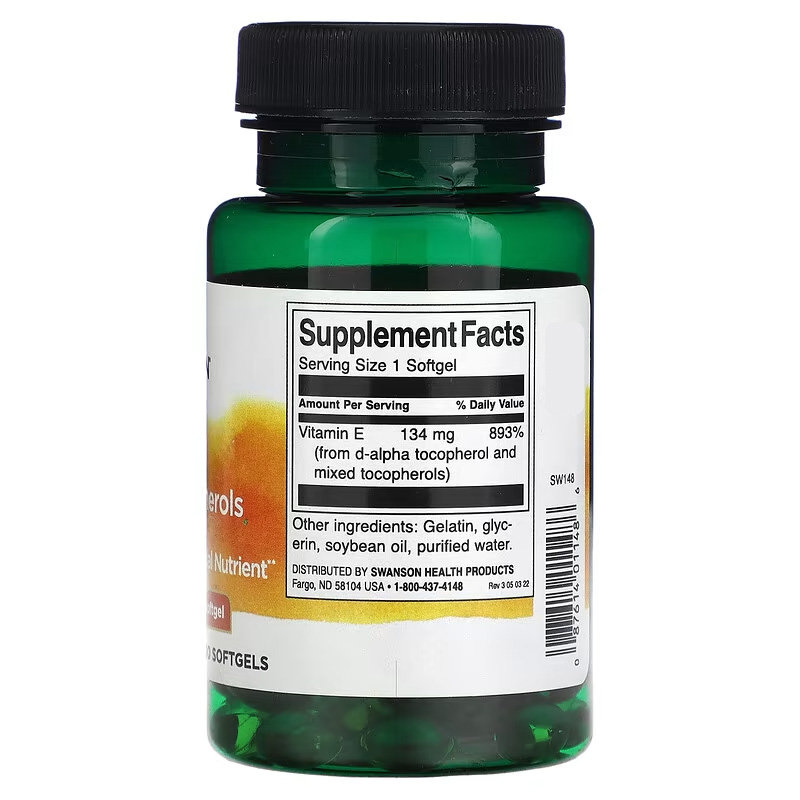 Swanson Vitamin E Mixed Tocopherols, 134 mg, 100 Softgels