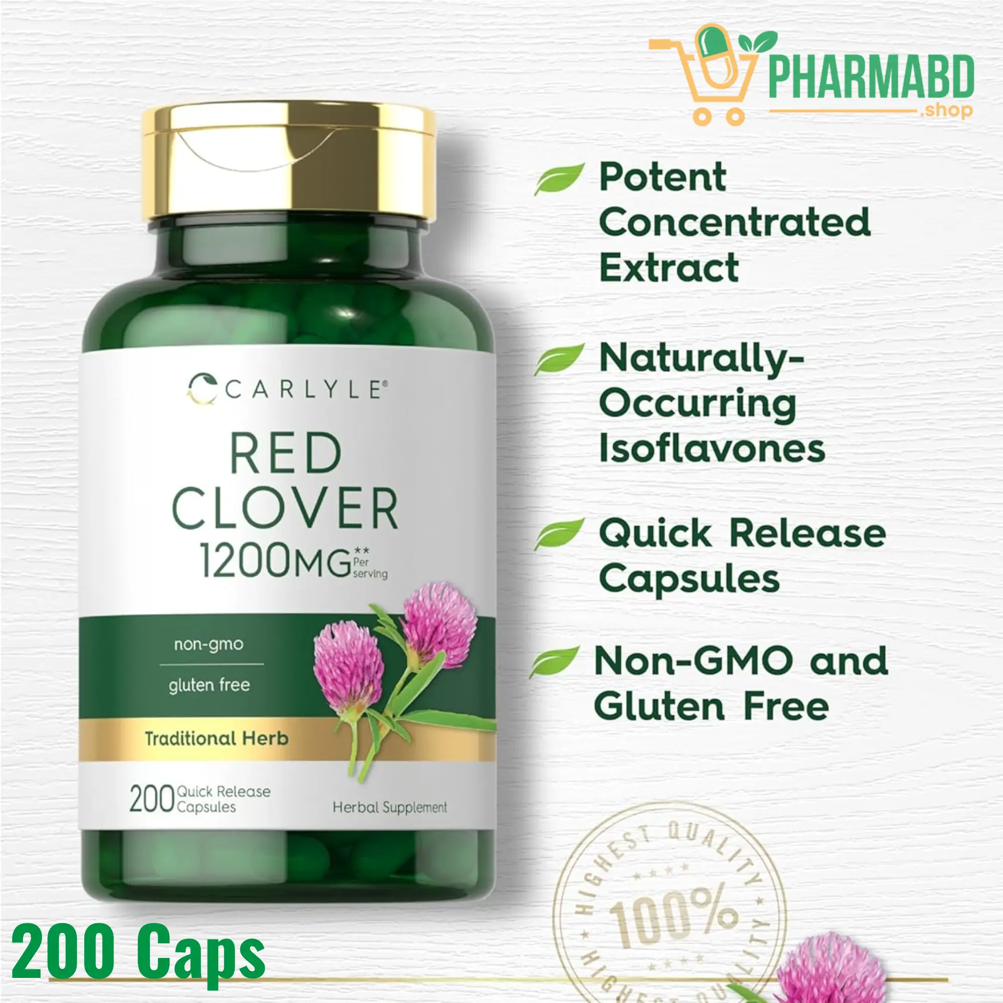 Carlyle Red Clover Supplement Trifolium Pratense 200 Capsules