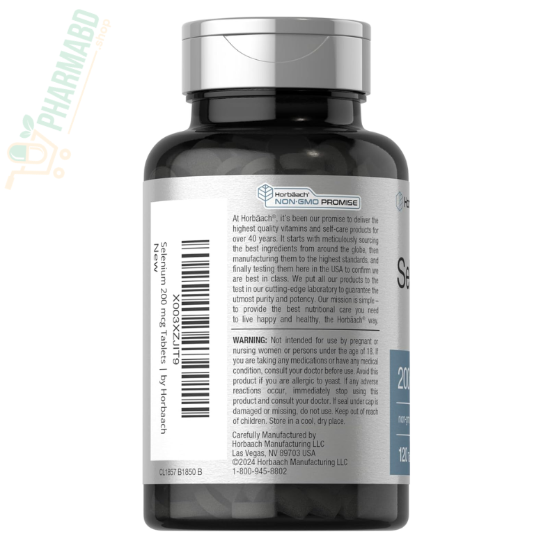 Horbäach Selenium Supplement 200 mcg, 120 Tablets