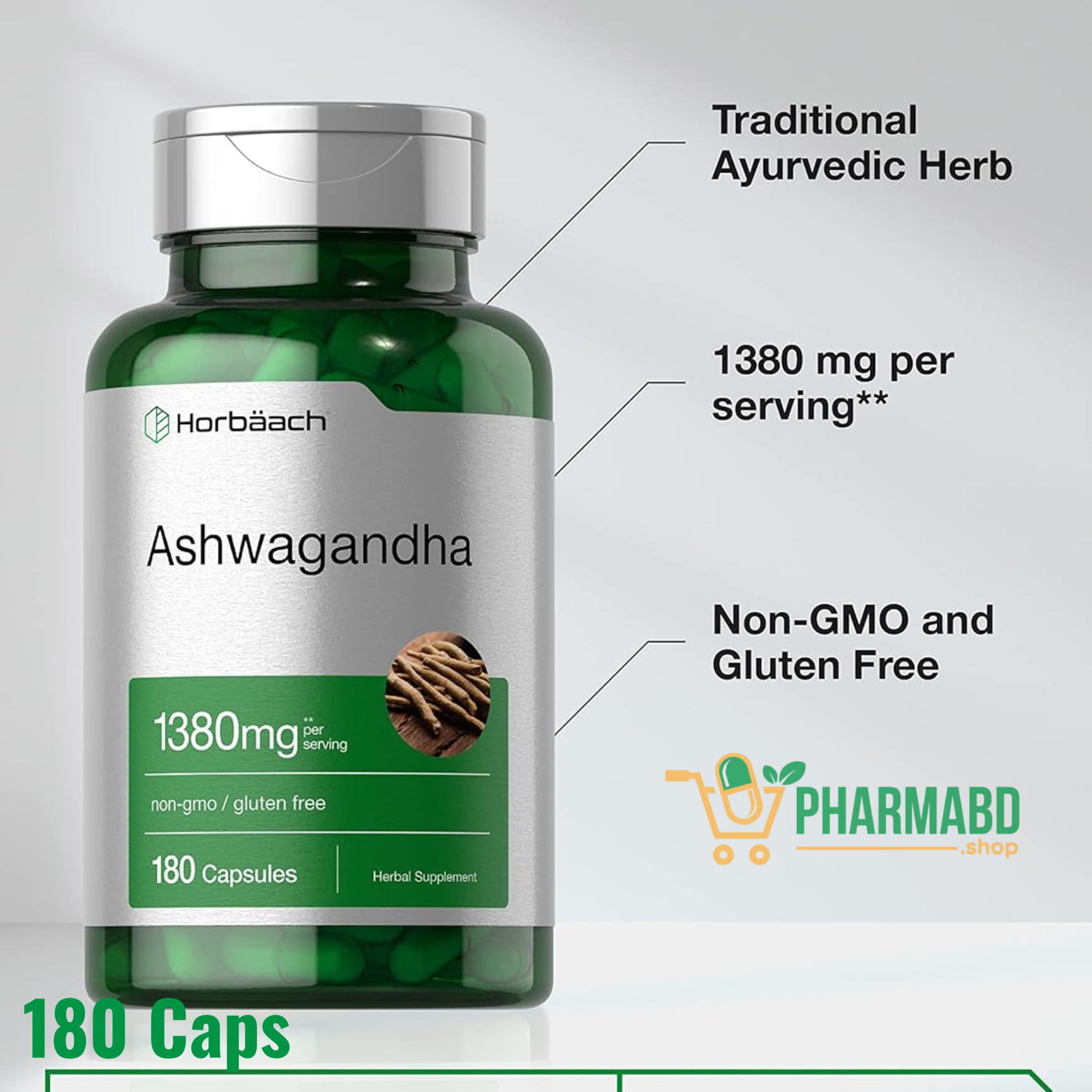 Horbäach Ashwagandha Root Supplement for Women and Men 180 Capsules