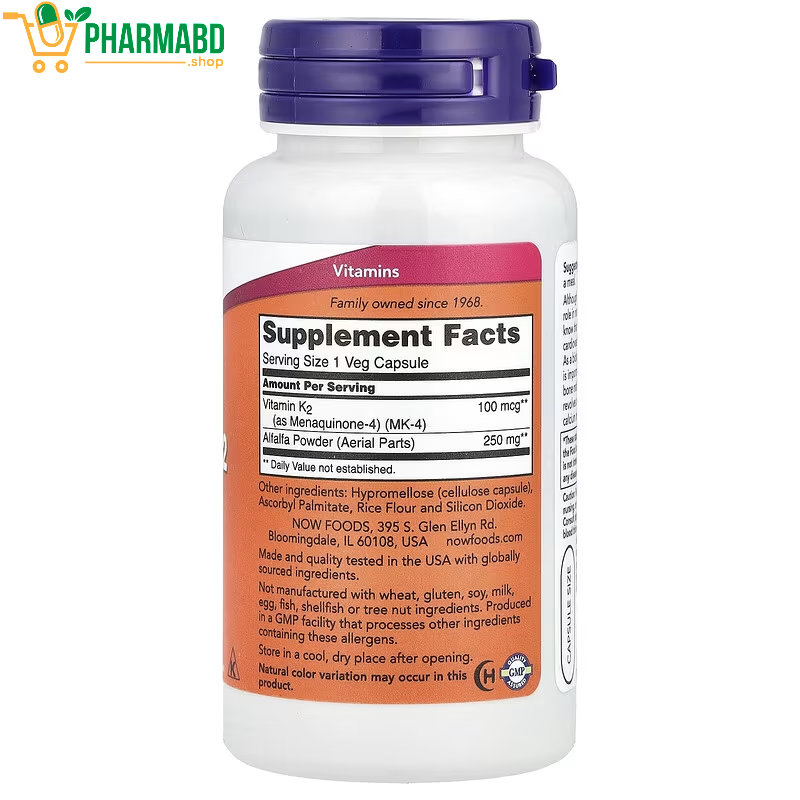 NOW Foods, Vitamin K-2, 100 mcg, 100 Veg Capsules